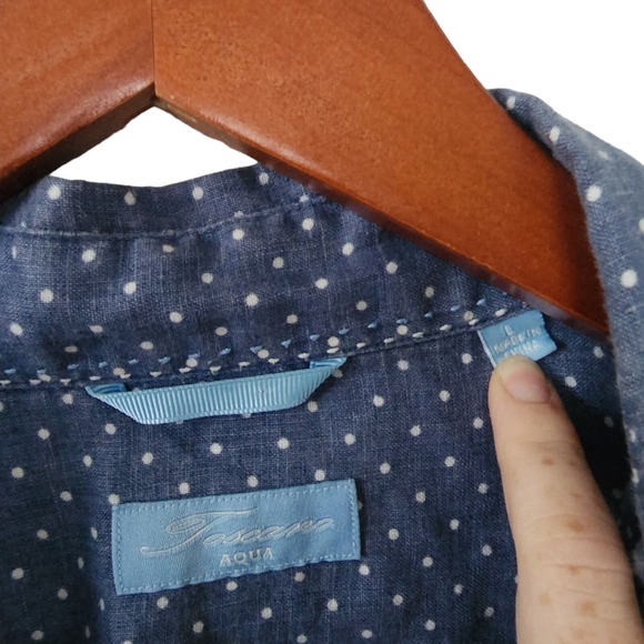 Aqua Toscana Patrick Assaraf Mens Polka Dot Chambray Shirt Linen Large - Picture 5 of 5